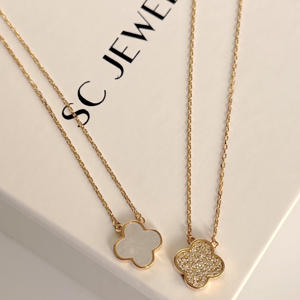 Last 1 🔥Rachel Zoe Clover Necklace Double Sided Mother of Pearl Zirconia 925 - Picture 5 of 8